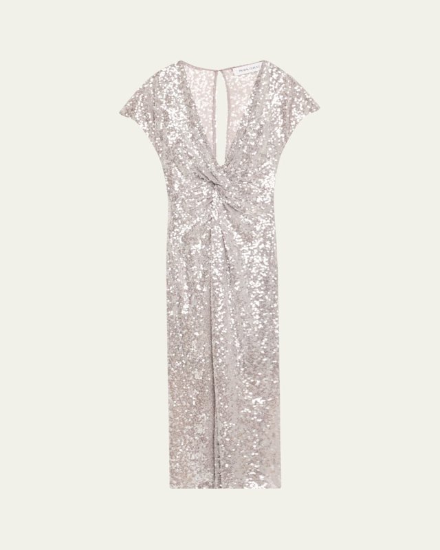 Sequined Twist-Front Midi Dress